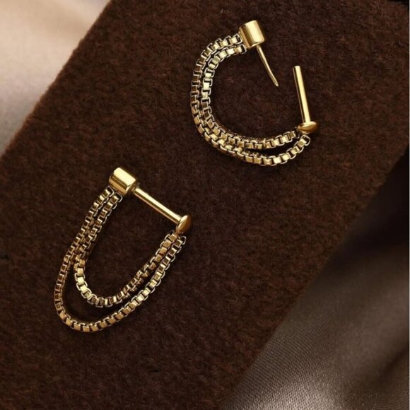 Beatti Draping Surgical Steel Gold & Silver Chain Links Earings 2 Pairs - NWT - Picture 4 of 4